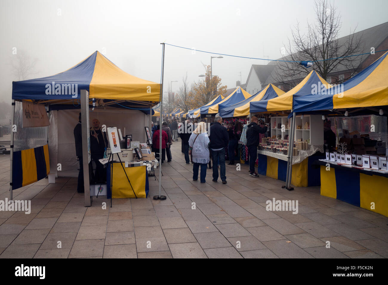 The Sunday Market on a dull foggy day, Stratford-upon-Avon, UK Stock Photo