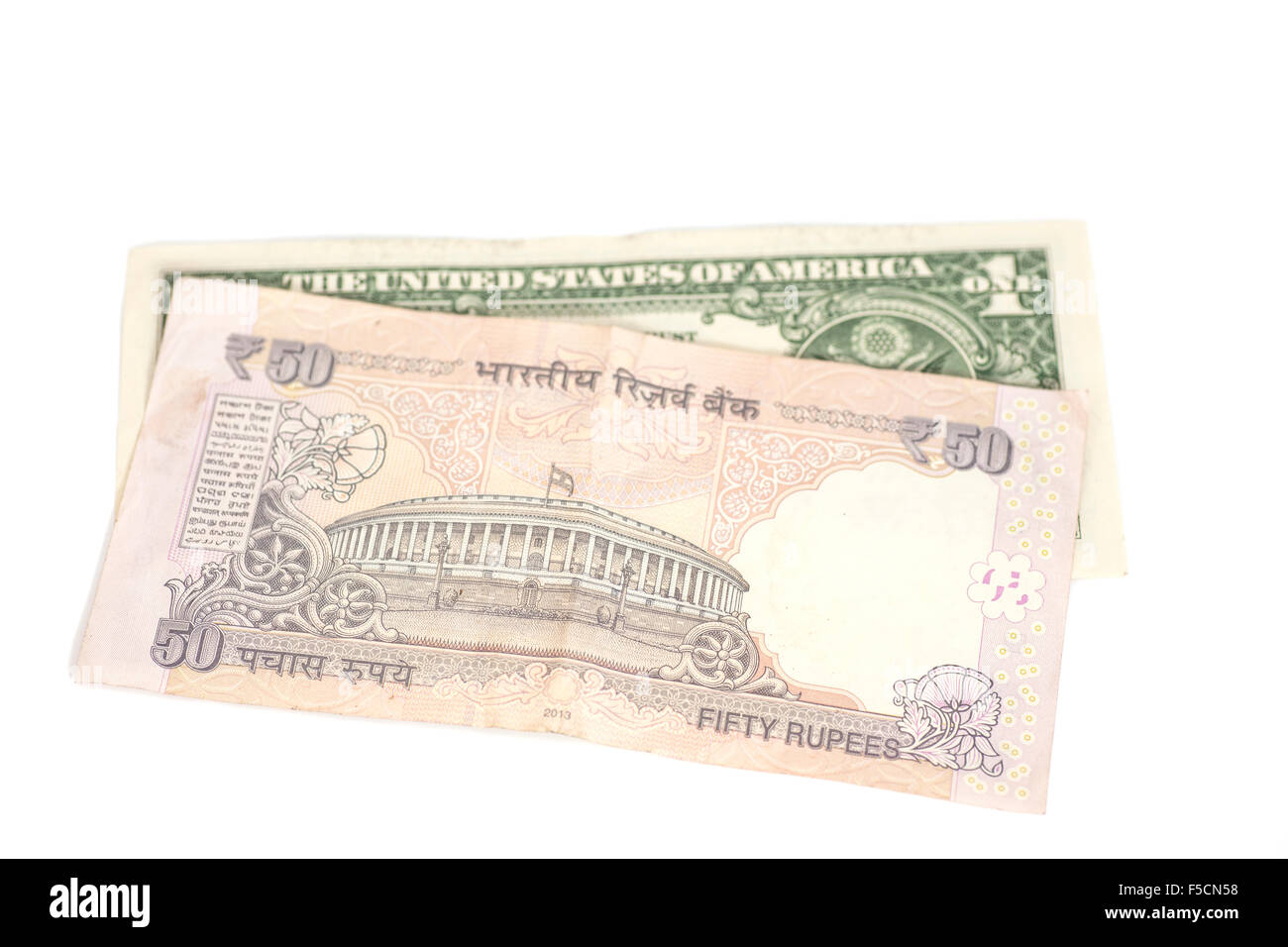 Indian rupee banknote and American dollars isolated on white Stock Photo Alamy
