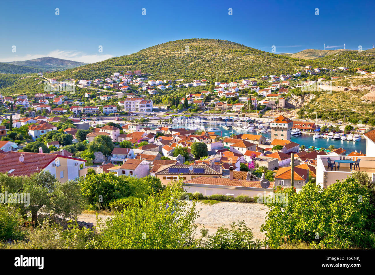 Adriatic town of Marina aerial view, Dalmatia, Croatia Stock Photo
