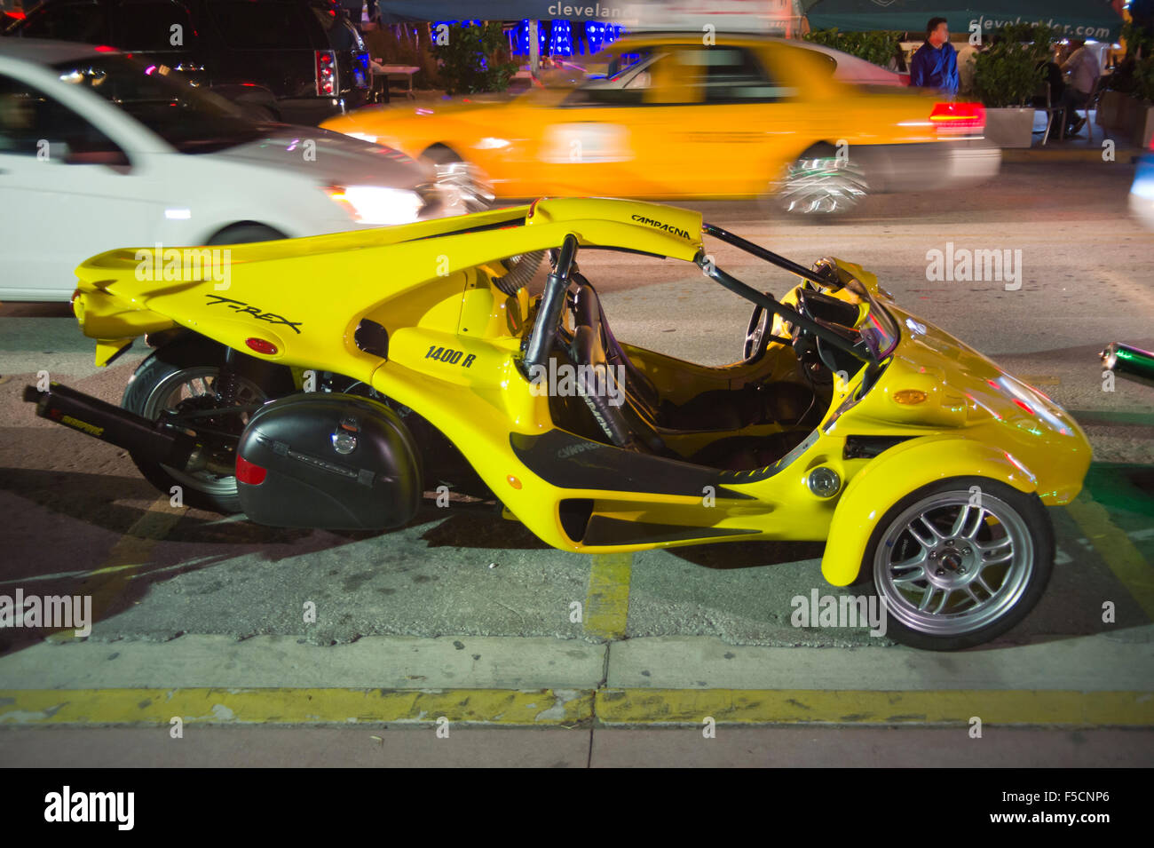 Campagna TRex threewheeled cyclecar on Ocean Drive, Miami Beach Stock