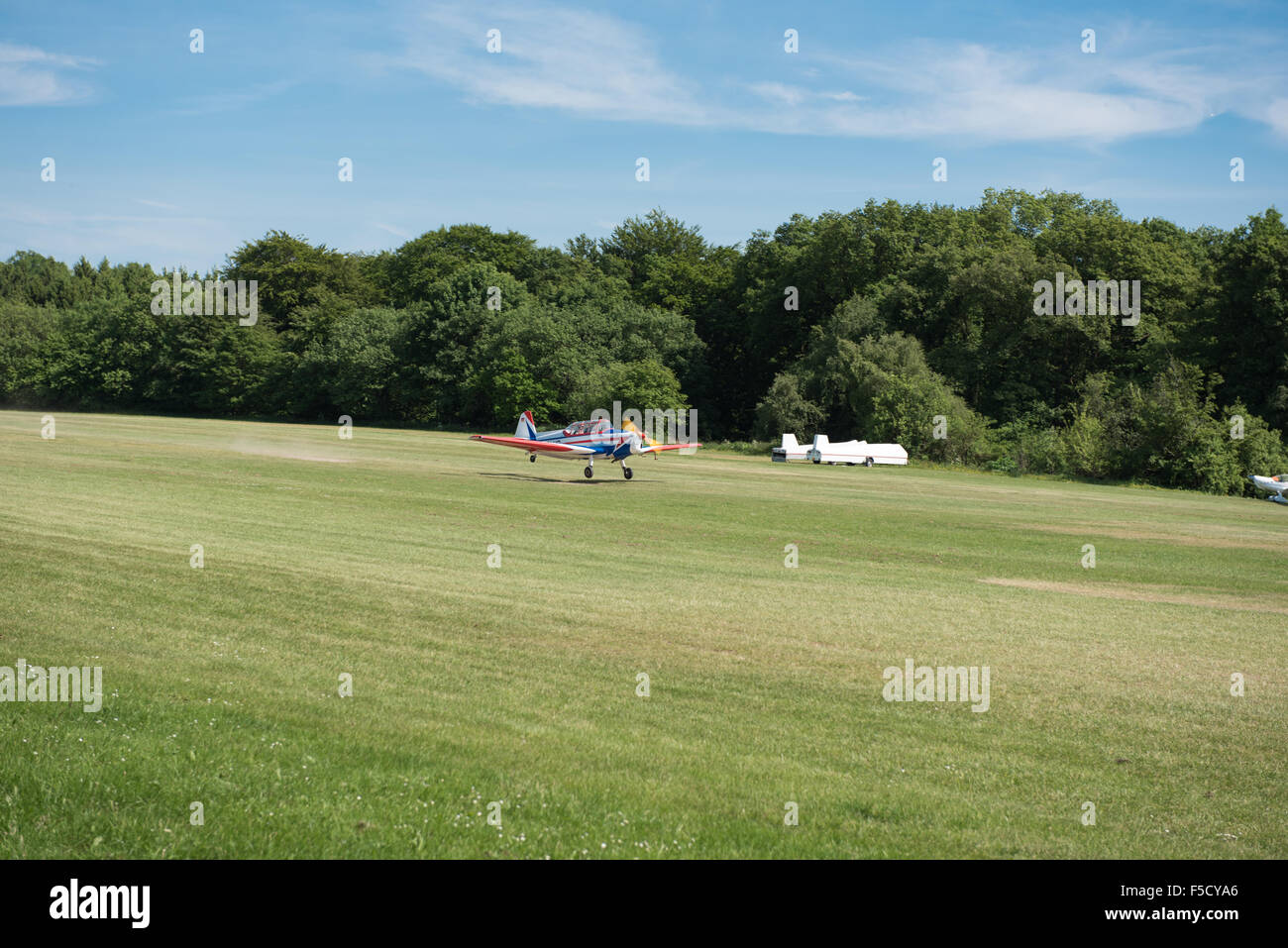 small aircraft just landing on grass Stock Photo - Alamy