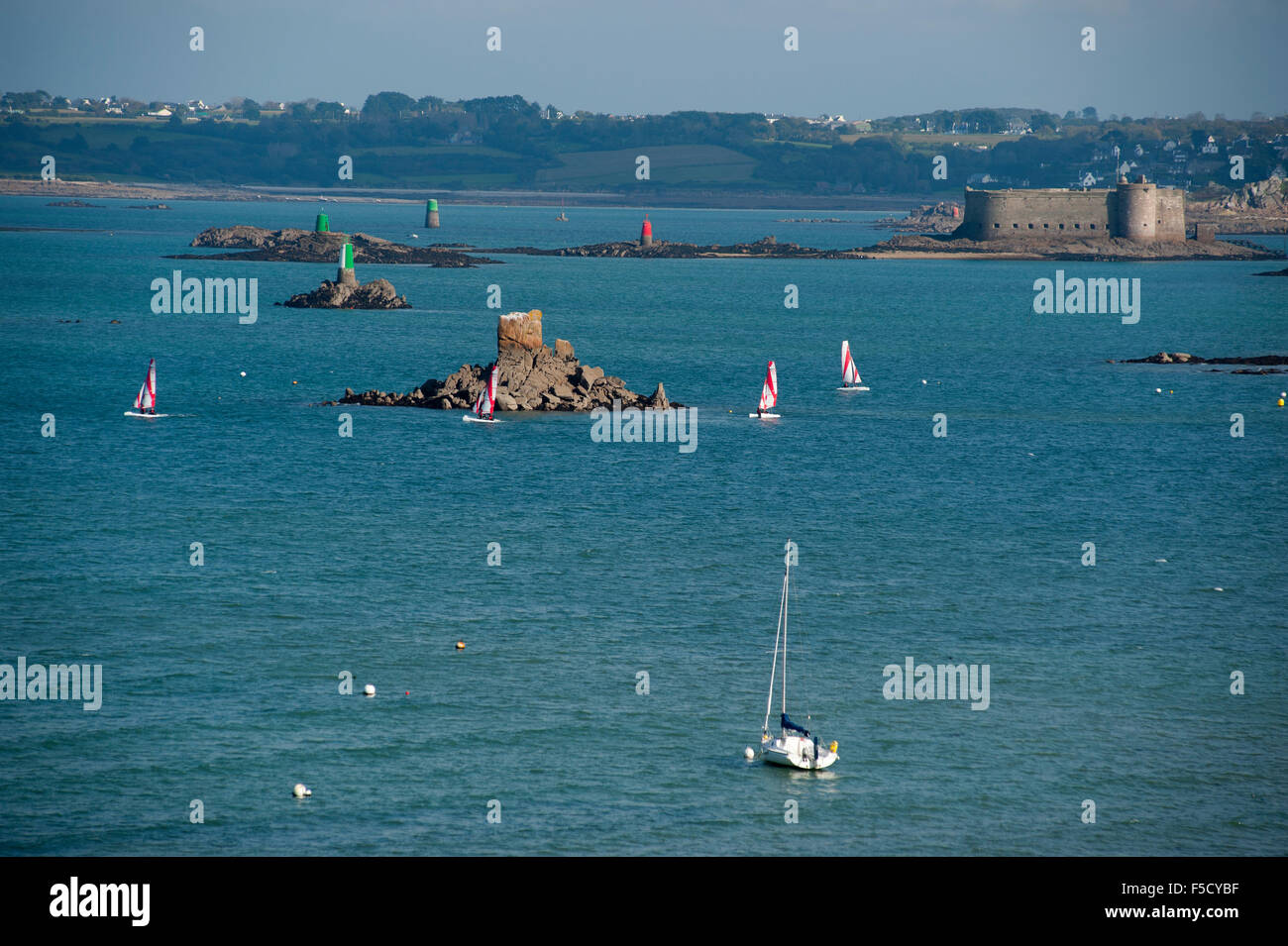 Bay of Morlaix from Chaise du Cure Carantec with Chateau du Taureau ...