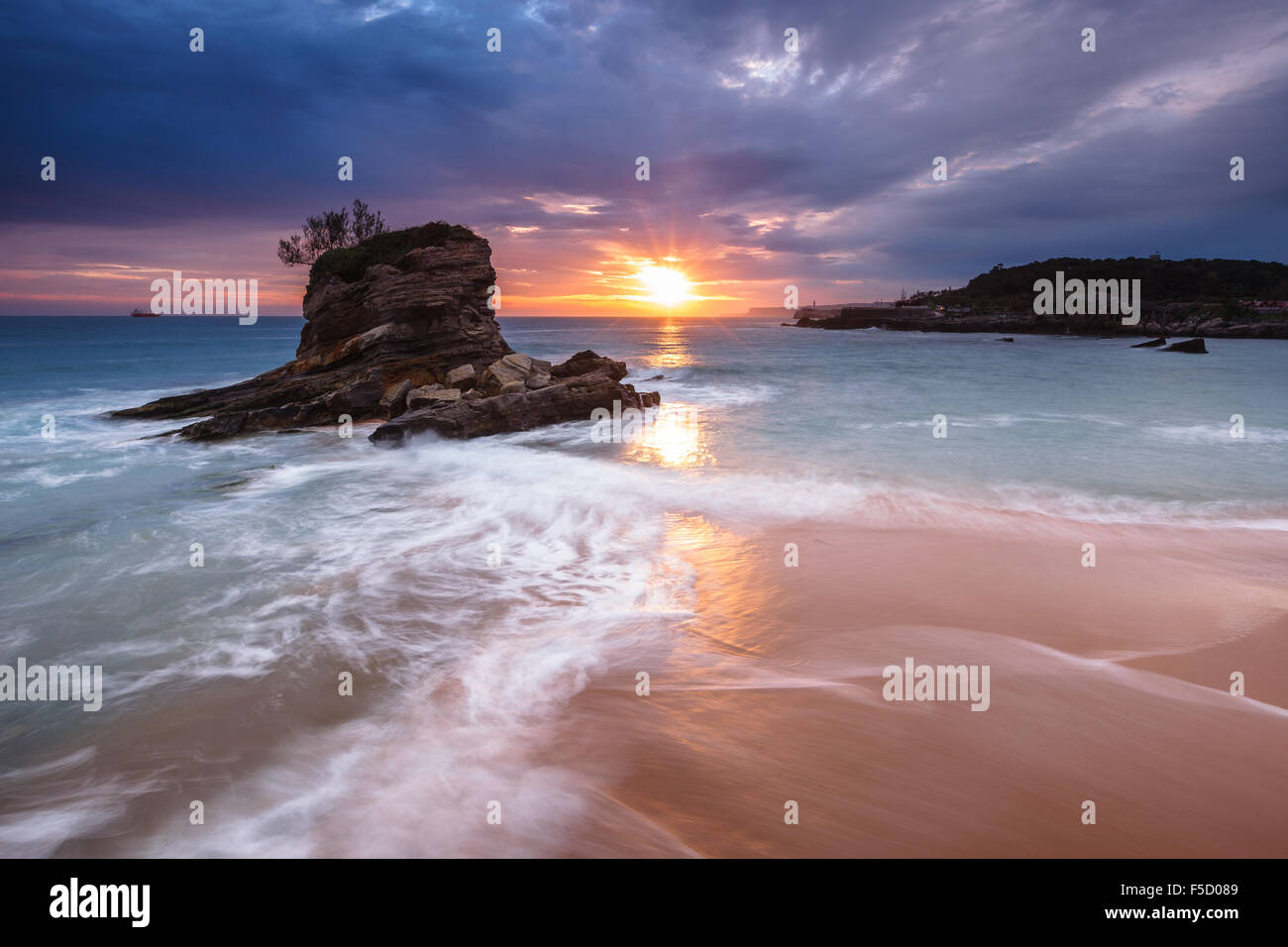 El Camello Beach by sunrise, Santander, Cantabria, Spain. Stock Photo