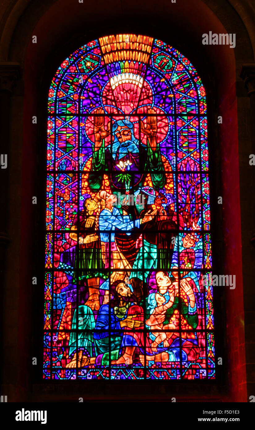 Modern stained glass Peace window, Canterbury Cathedral Stock Photo