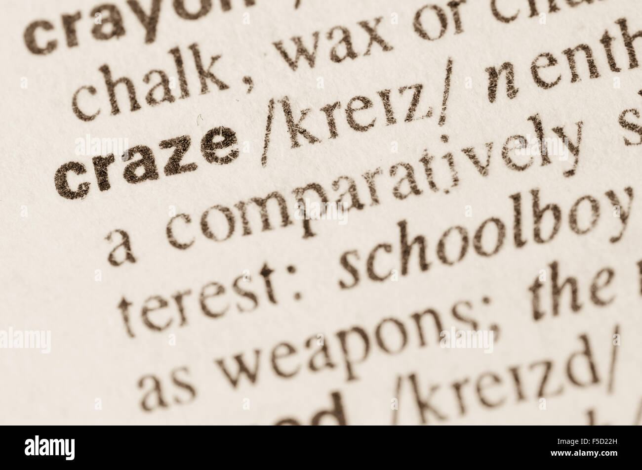 Definition of word craze in dictionary Stock Photo Alamy