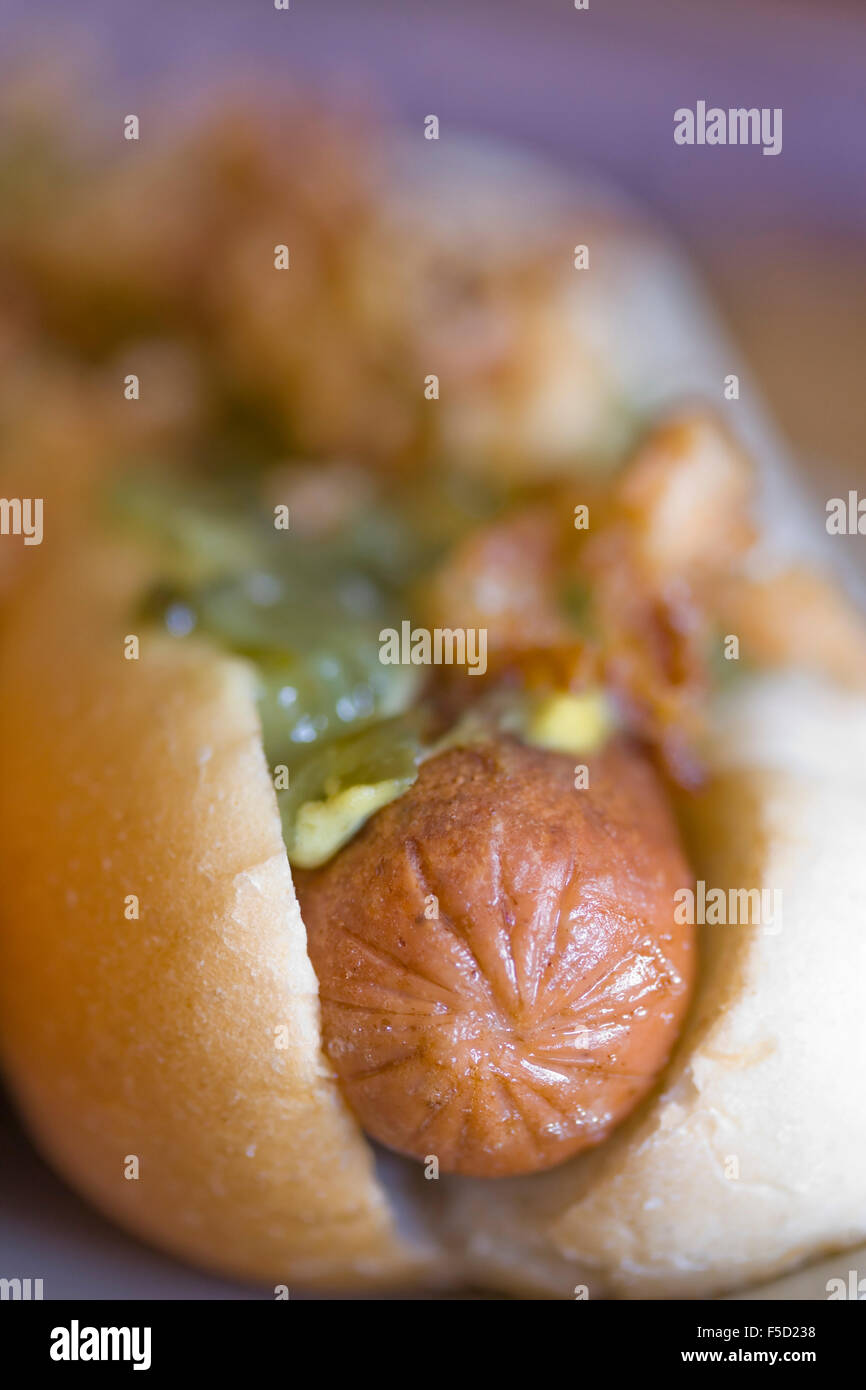 Image of a hot dog in bun with relish Stock Photo