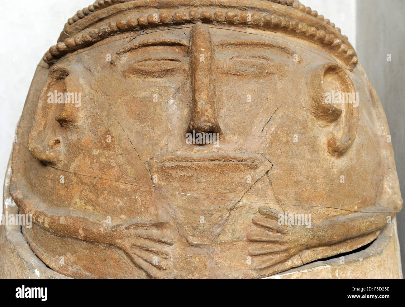 Anthropoid clay coffin. Beth Shean. 12th century BC. Detail. Rockefeller Archaeological Museum. Jerusalem. Israel. Stock Photo