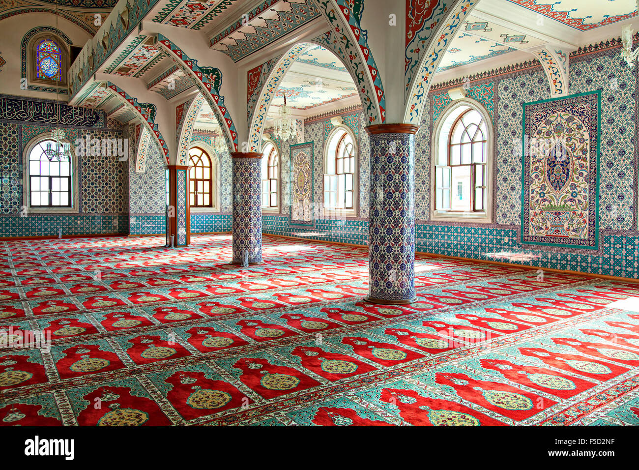 Interior shot of Manavgat mosque in Antalya, Turkey. Stock Photo