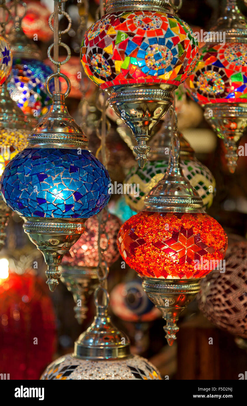 The colourful market in the turkish city of istanbul with traditional islamic arts and crafts. Stock Photo
