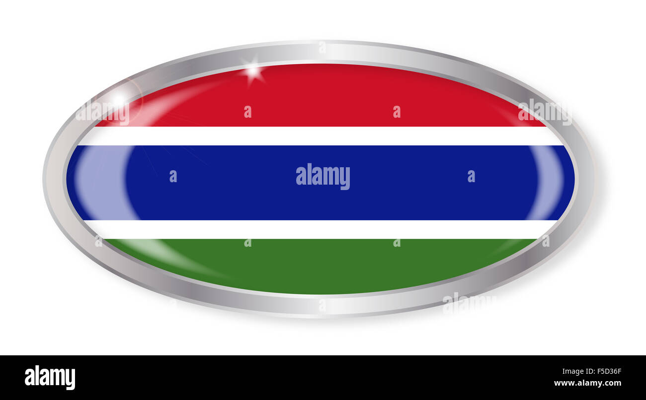 Oval silver button with the Gambian flag isolated on a white background Stock Photo