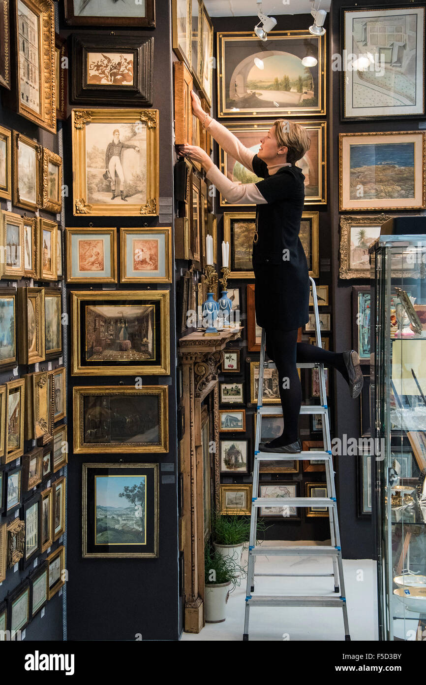 London, UK. 02nd Nov, 2015. The Charles Plante Gallery - Winter Olympia Art & Antiques Fair- in its 25th year the fair plays host to 22,000 visitors who come to see over 30,000 pieces for sale from the 120 hand-picked dealers valued frpom £100-£1m.  The fair runs from 2-8 November 2015, opening with the Collector’s Preview Reception on 2 November at 5pm.. Credit:  Guy Bell/Alamy Live News Stock Photo