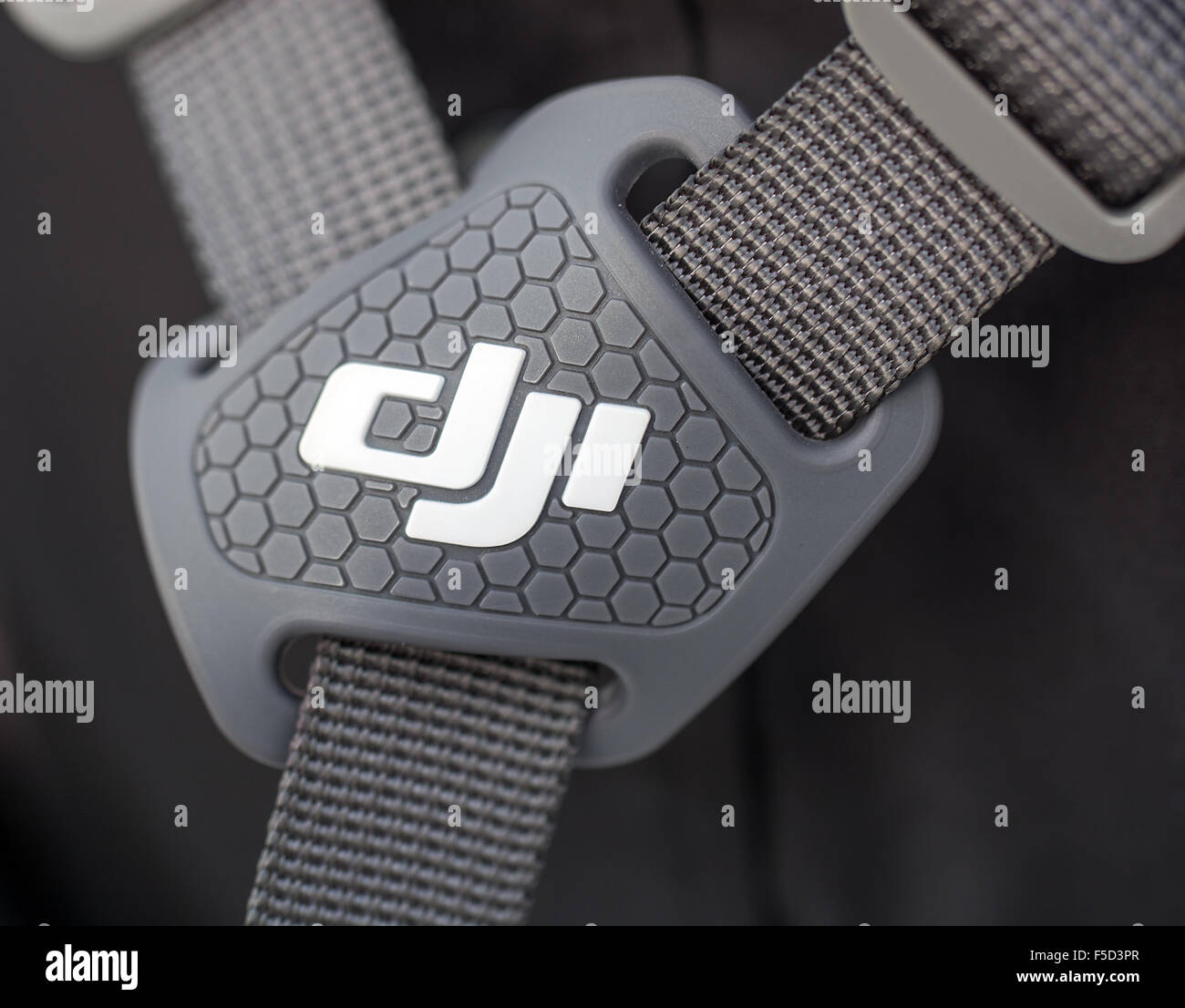 Zrenjanin, SERBIA: October 2015, Image of the Dji Inspire 1 drone UAV quadcopter  remote controller strap detail with logo Stock Photo