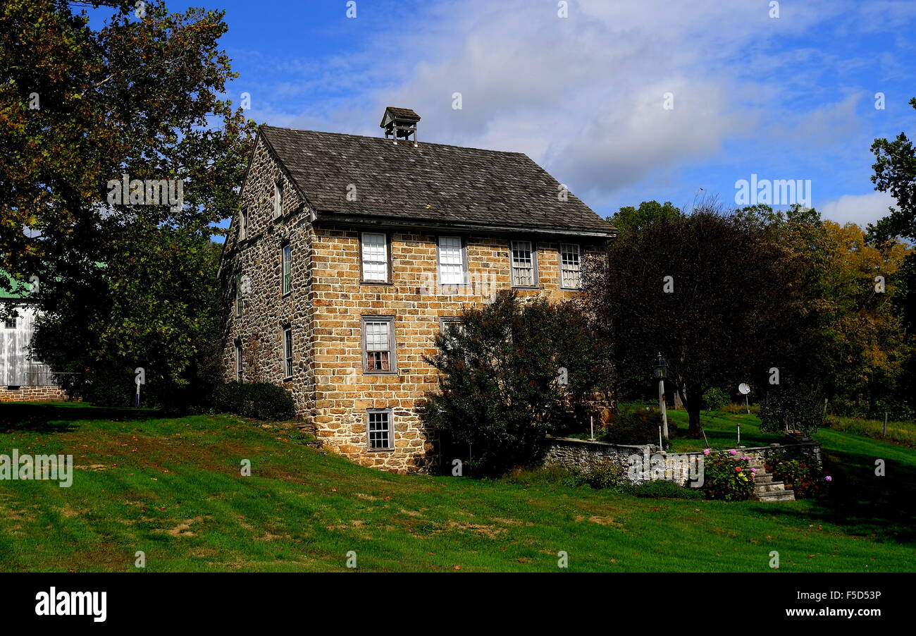 Lancaster County, Pennsylvania:  Fieldstone home dating to the early 19th century with wooden cupola * Stock Photo
