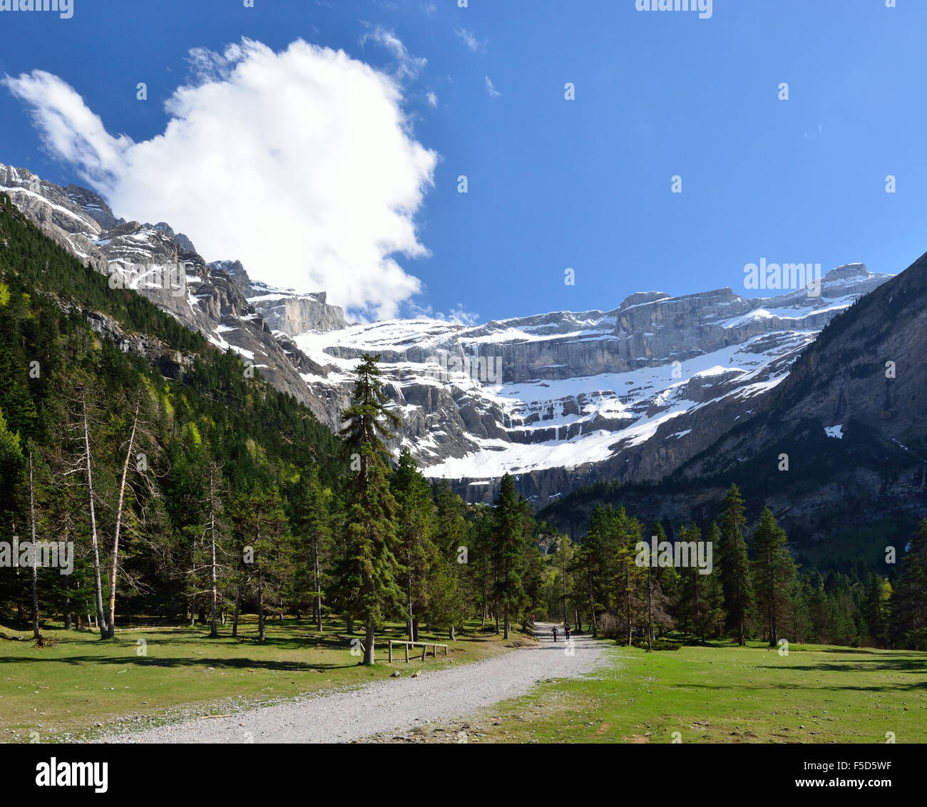 Hiking trail to the cirque of Gavarnie in Pyrenees Stock Photo