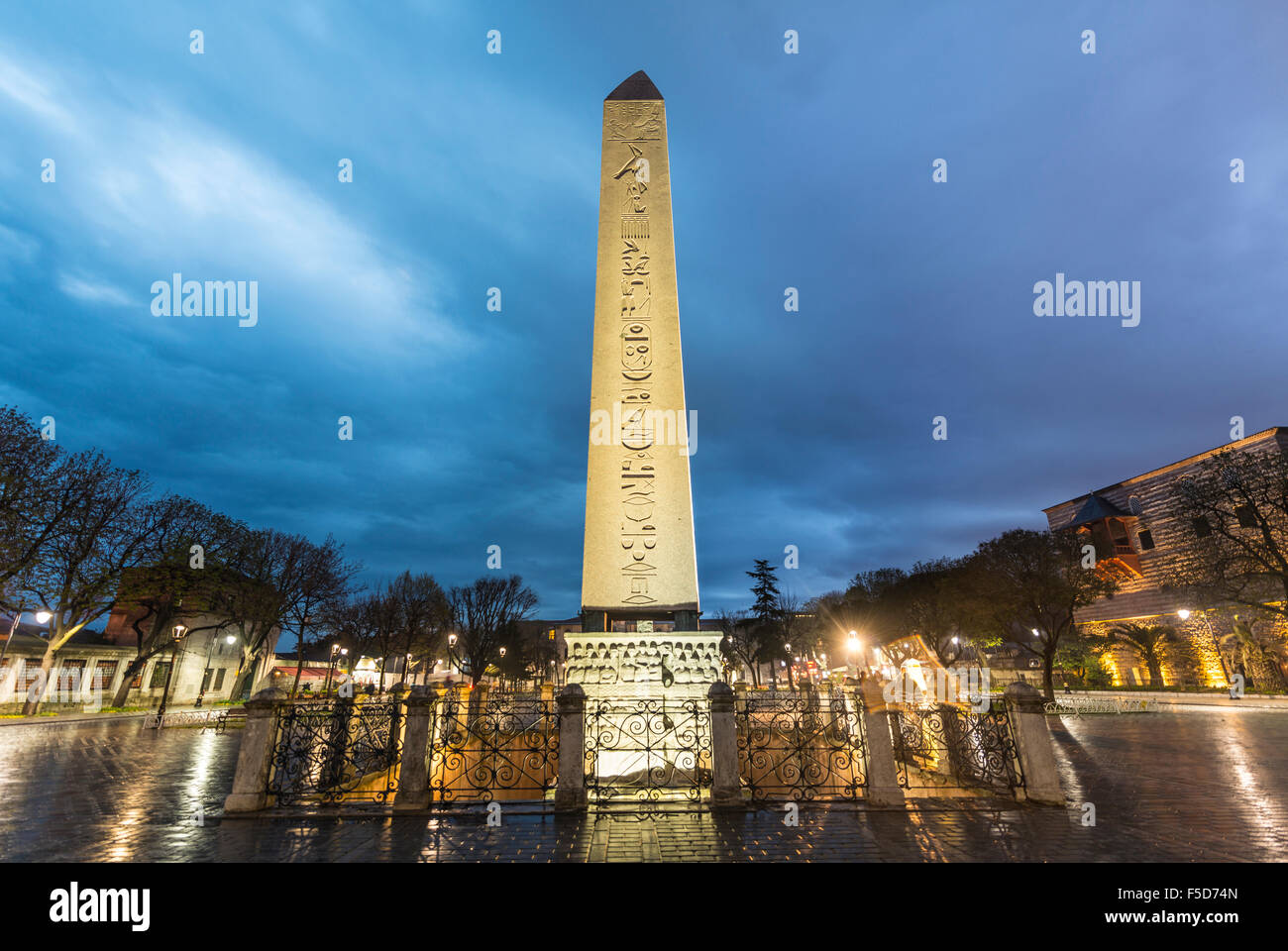 Antique Egyptian obelisk on Hippodrome of Constantinople or Sultan Ahmet Square, European side, Istanbul, Turkey Stock Photo