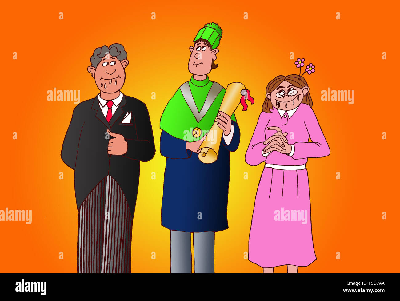 Graduated student with his parents. Illustration. Stock Photo