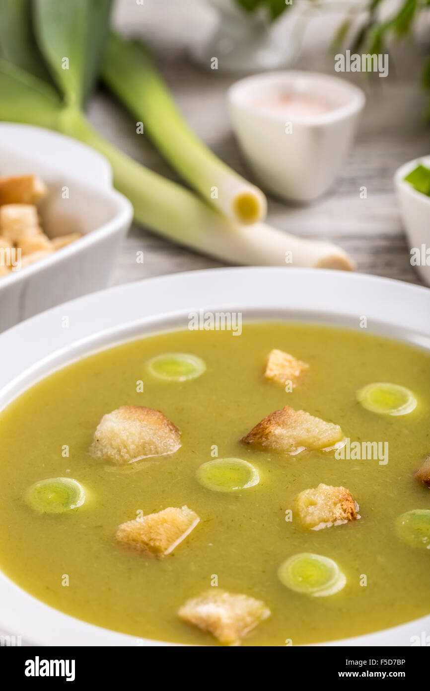 Close up of leek cream soup Stock Photo