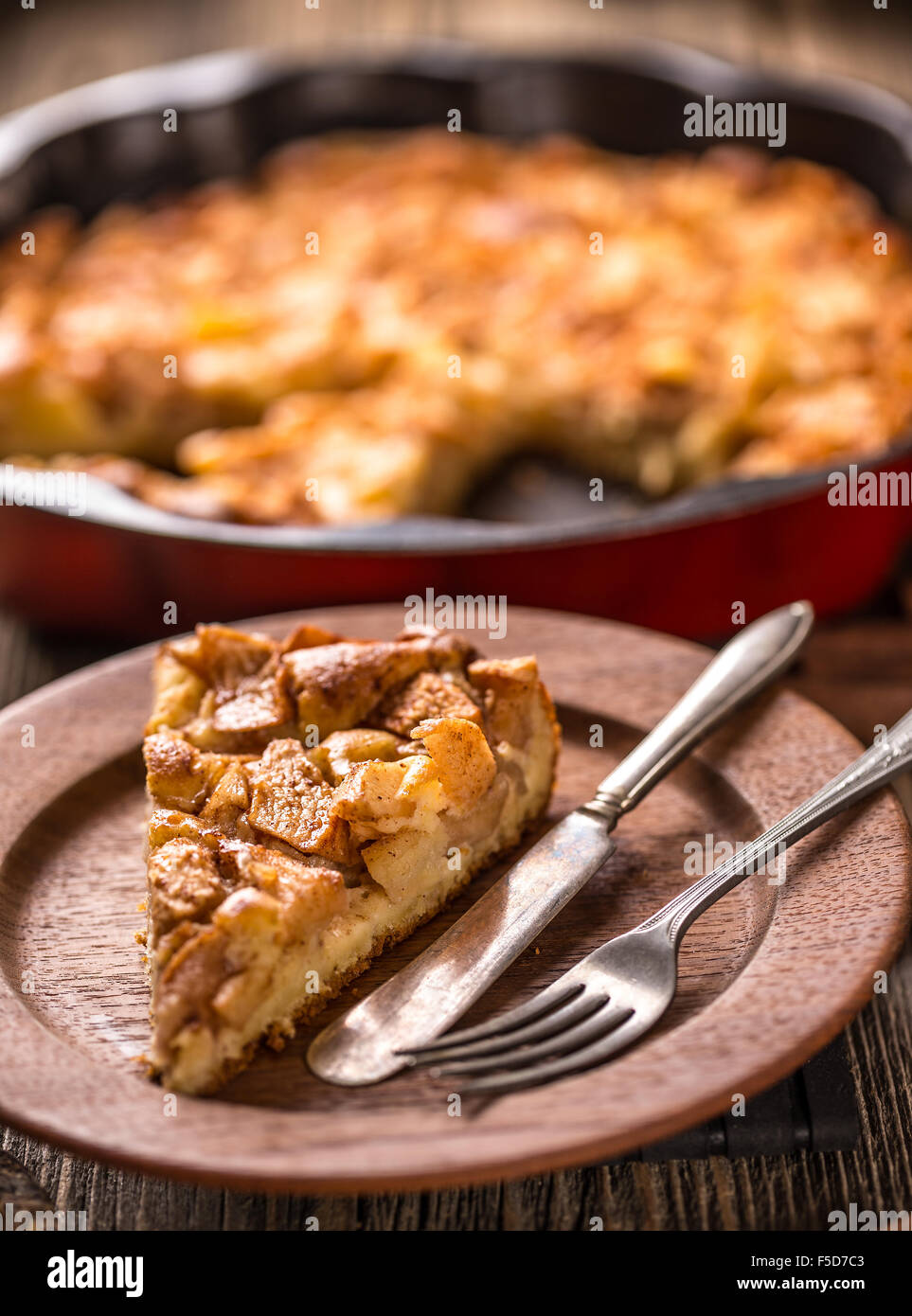 Removing slice of apple pie, top view Stock Photo