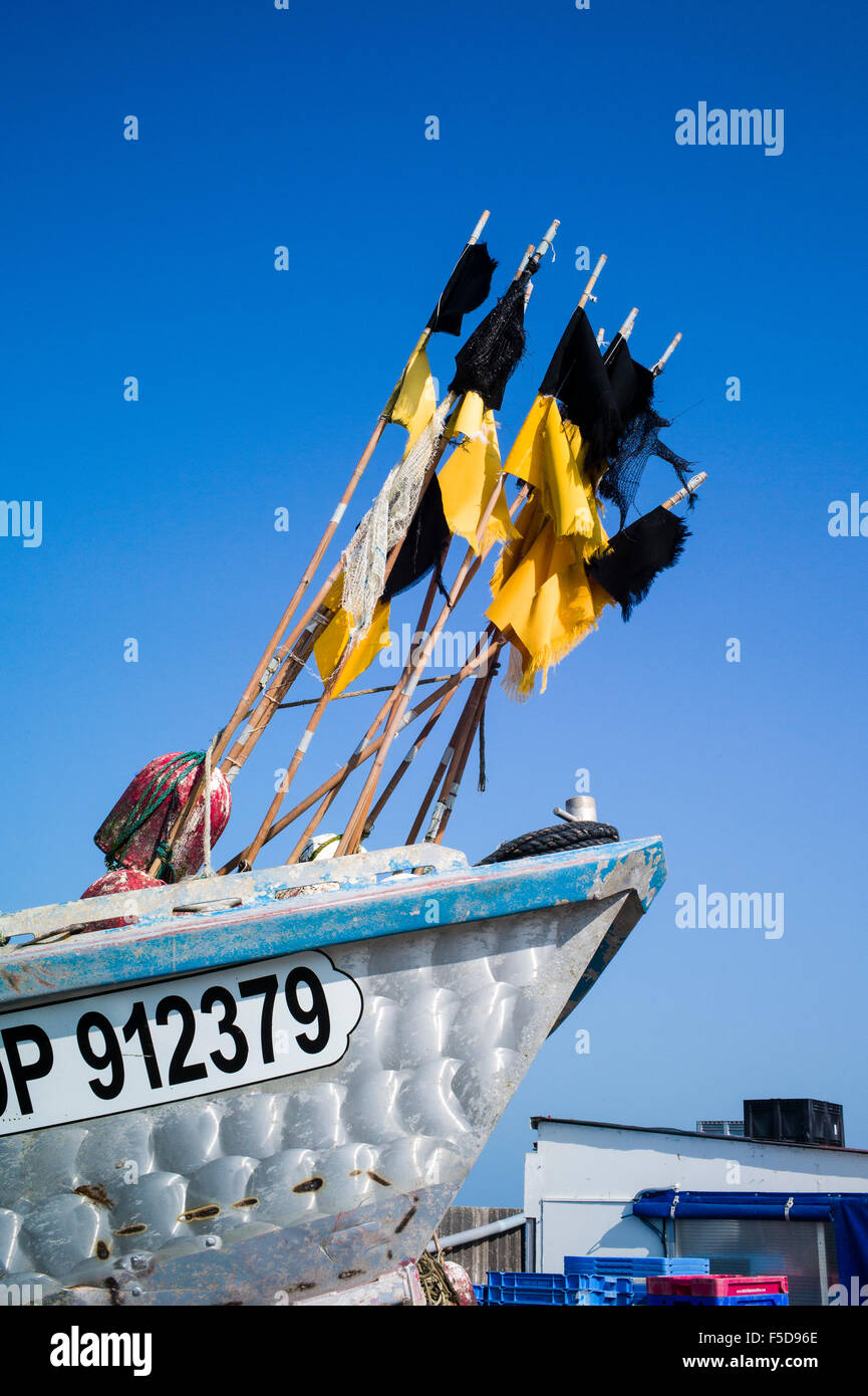 Fishing boat black flags on hi-res stock photography and images