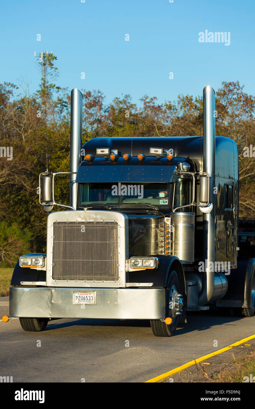 Typical clean, shiny American Peterbilt truck for freight transport on ...