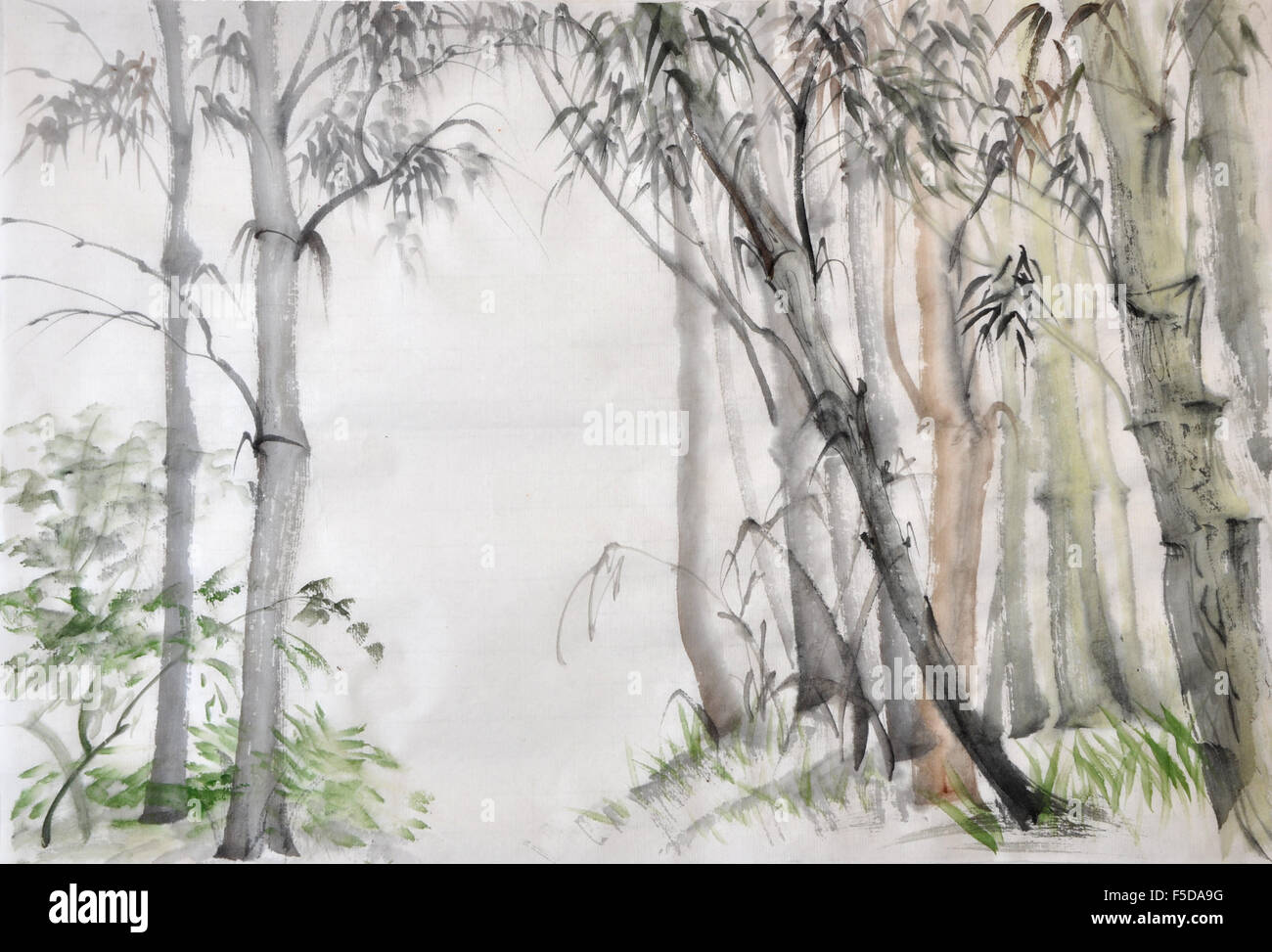 Original Watercolor Painting Of Bamboo Forest On Rice Paper Stock Photo Alamy