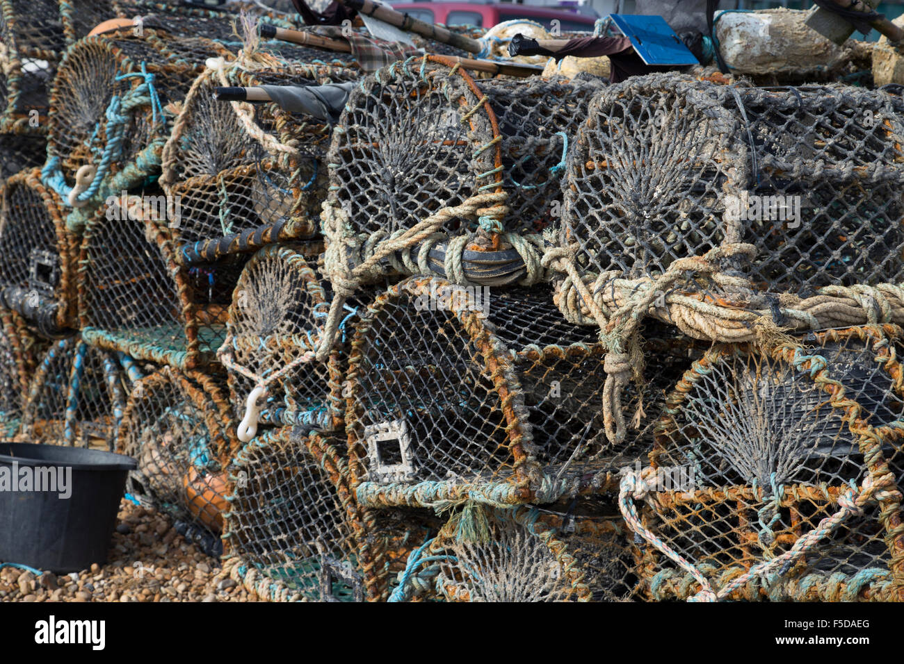 Stacks of empty traditional lobster pots Stock Photo - Alamy