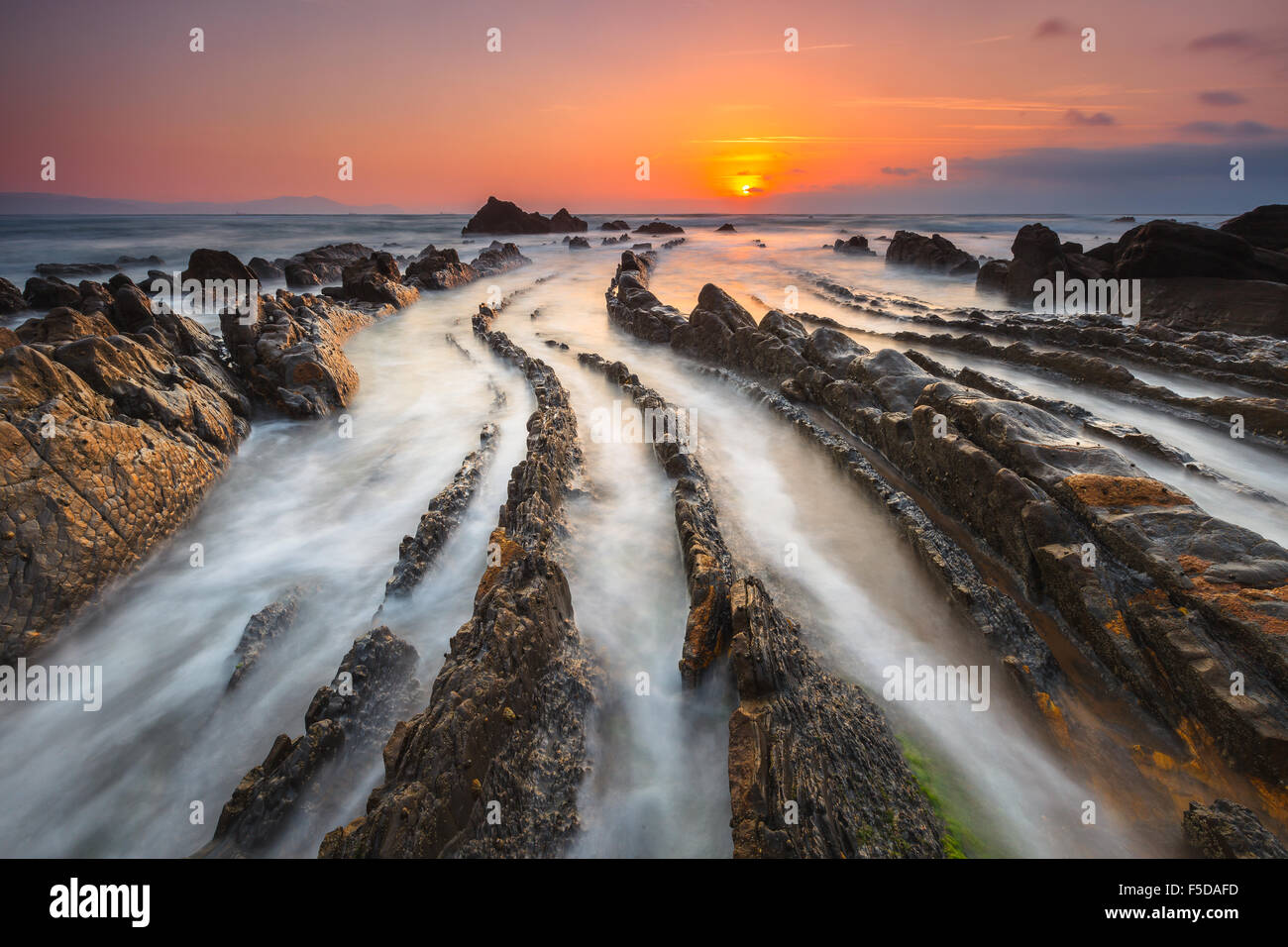 The wonderful Barrika Beach, in Vizcaya, Basque Country, Spain, by sunset. Stock Photo