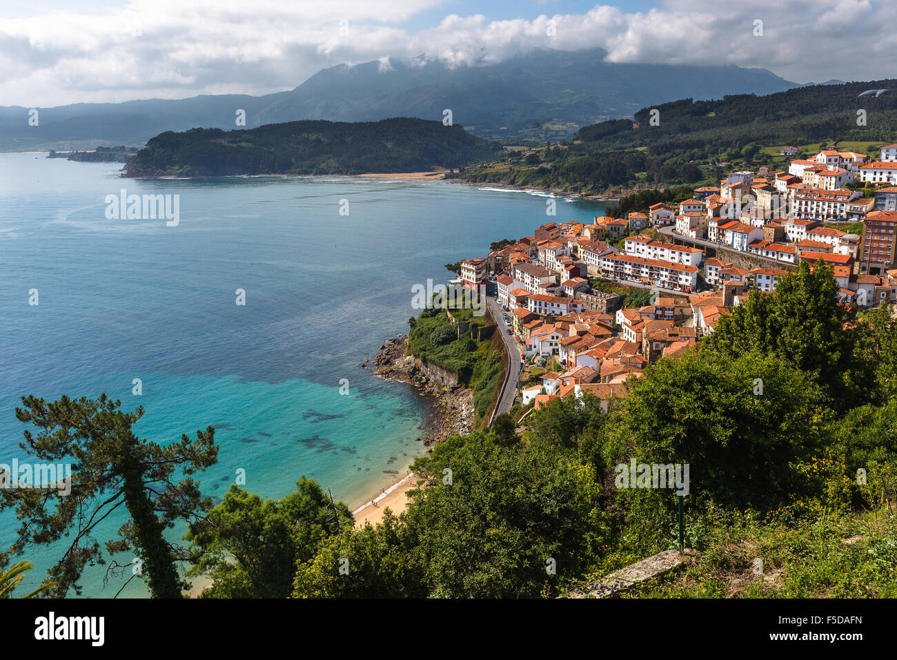 Lastres view from San Roque Viewpoint, Concejo de Colunga, Asturias, Spain. Stock Photo