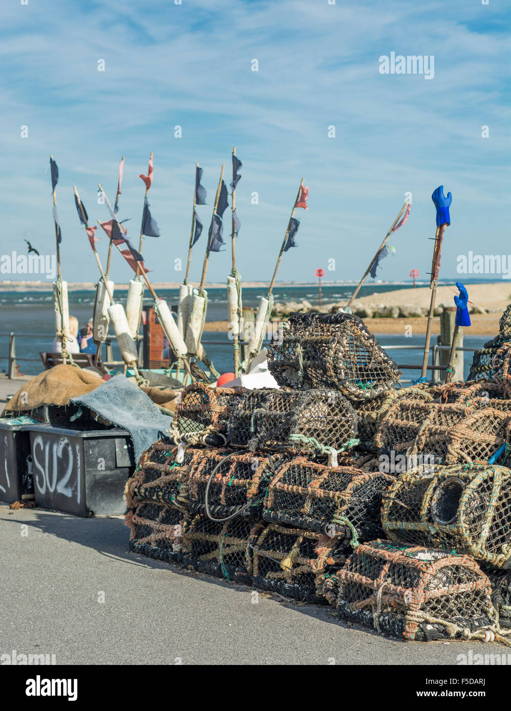 Lobster pots on water front at Christchurch Harbour, Christchurch, Dorset, UK. Taken on 29th