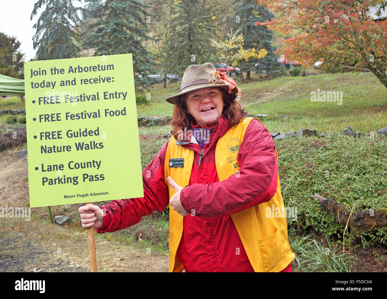 A greeter at the Oregon Mycological Society annual Mushroom Festival in