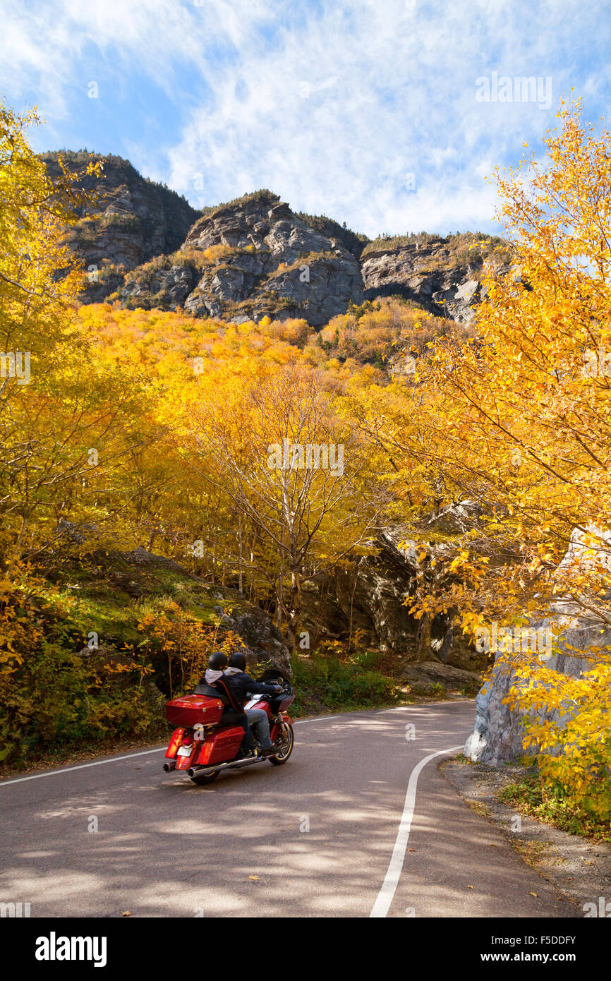 Motorcycling in the autumn, Smugglers Notch, Vermont USA Stock Photo