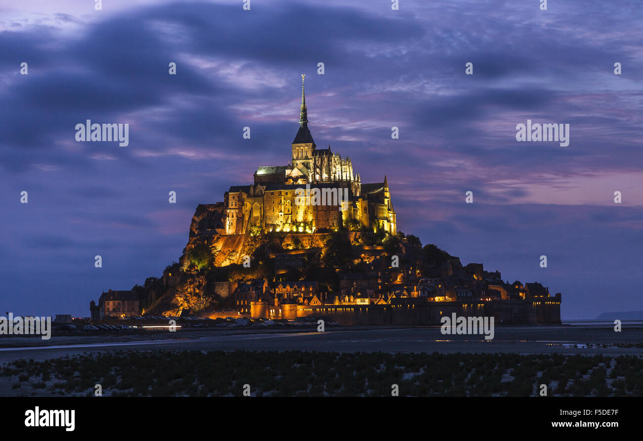 Mont Saint-Michel by twilight. Lower Normandy, France. Stock Photo