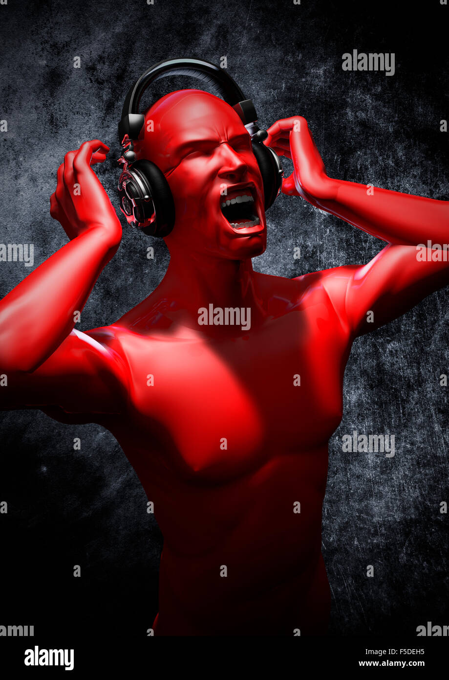 Music to blow your mind / 3D render of male figure listening to
