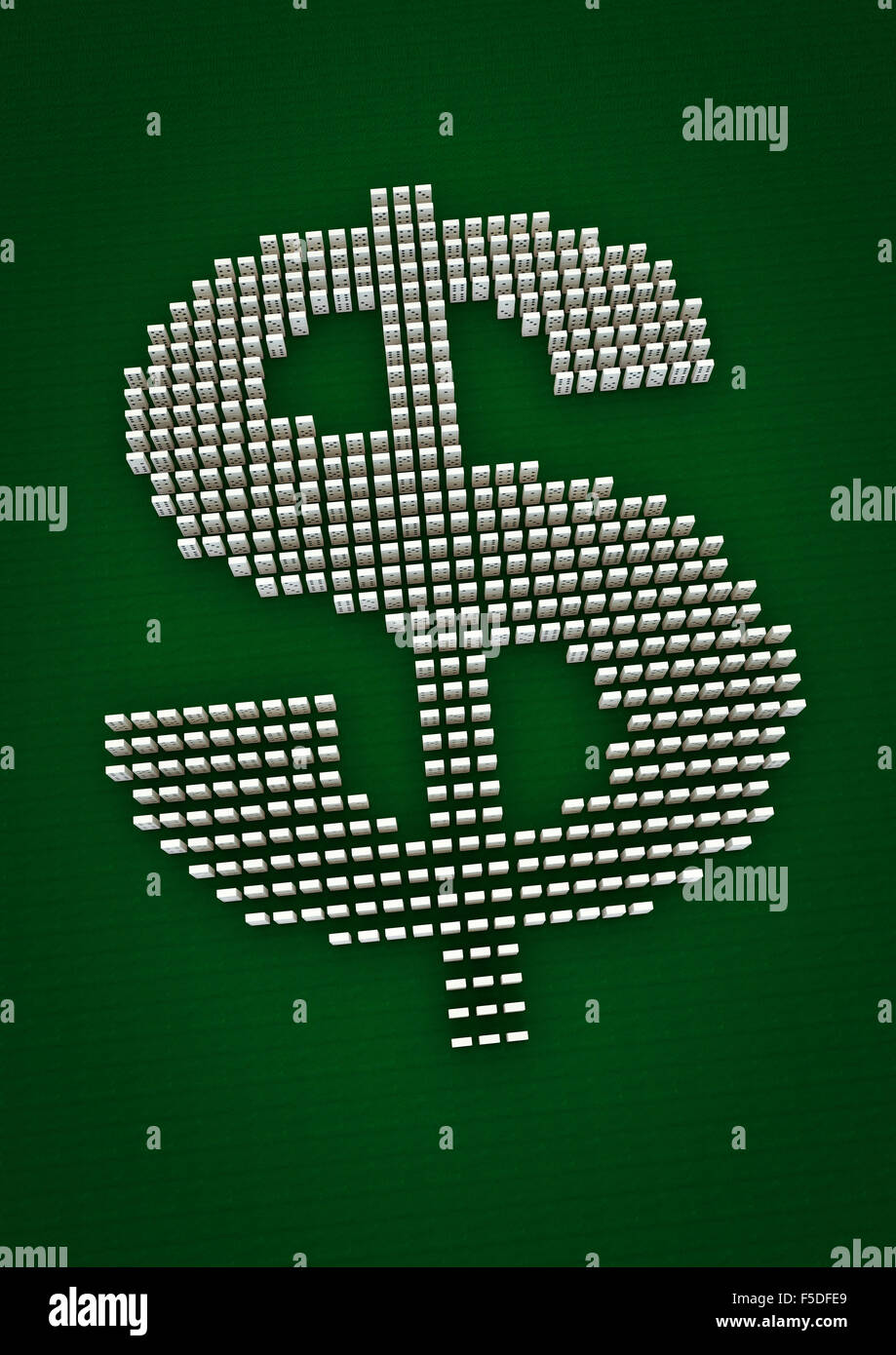 Domino effect / 3D render of domino pieces forming dollar symbol Stock ...