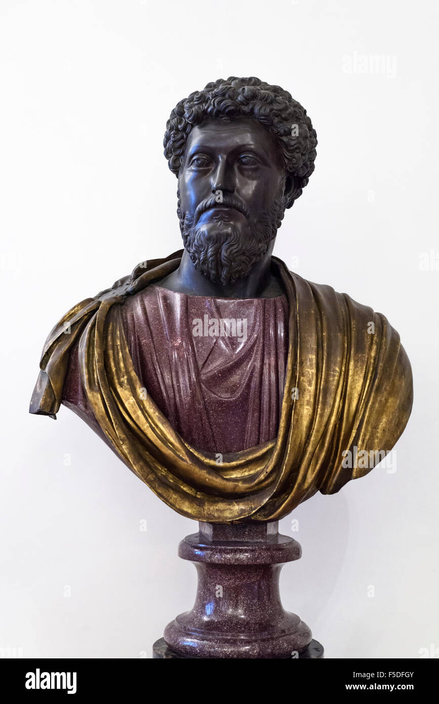 Rome. Italy.  Bust portrait of Roman Emperor Marcus Aurelius. Palazzo Altemps. Museo Nazionale Romano. Stock Photo