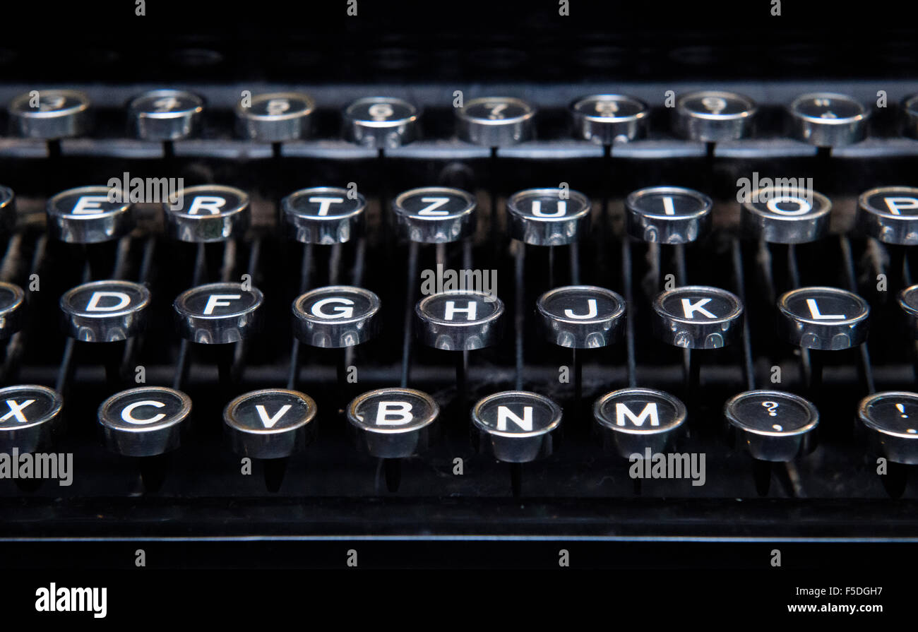 Keyboard on a vintage typewriter, Antique typewriter key, Typebar of a