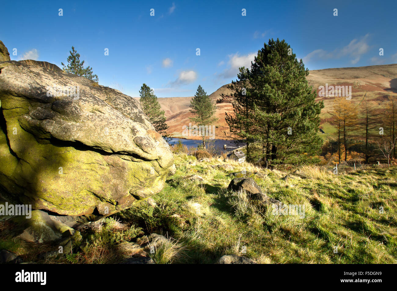 A view across Yeoman Hey Reservoir from Bin Green on the Holmfirth Road