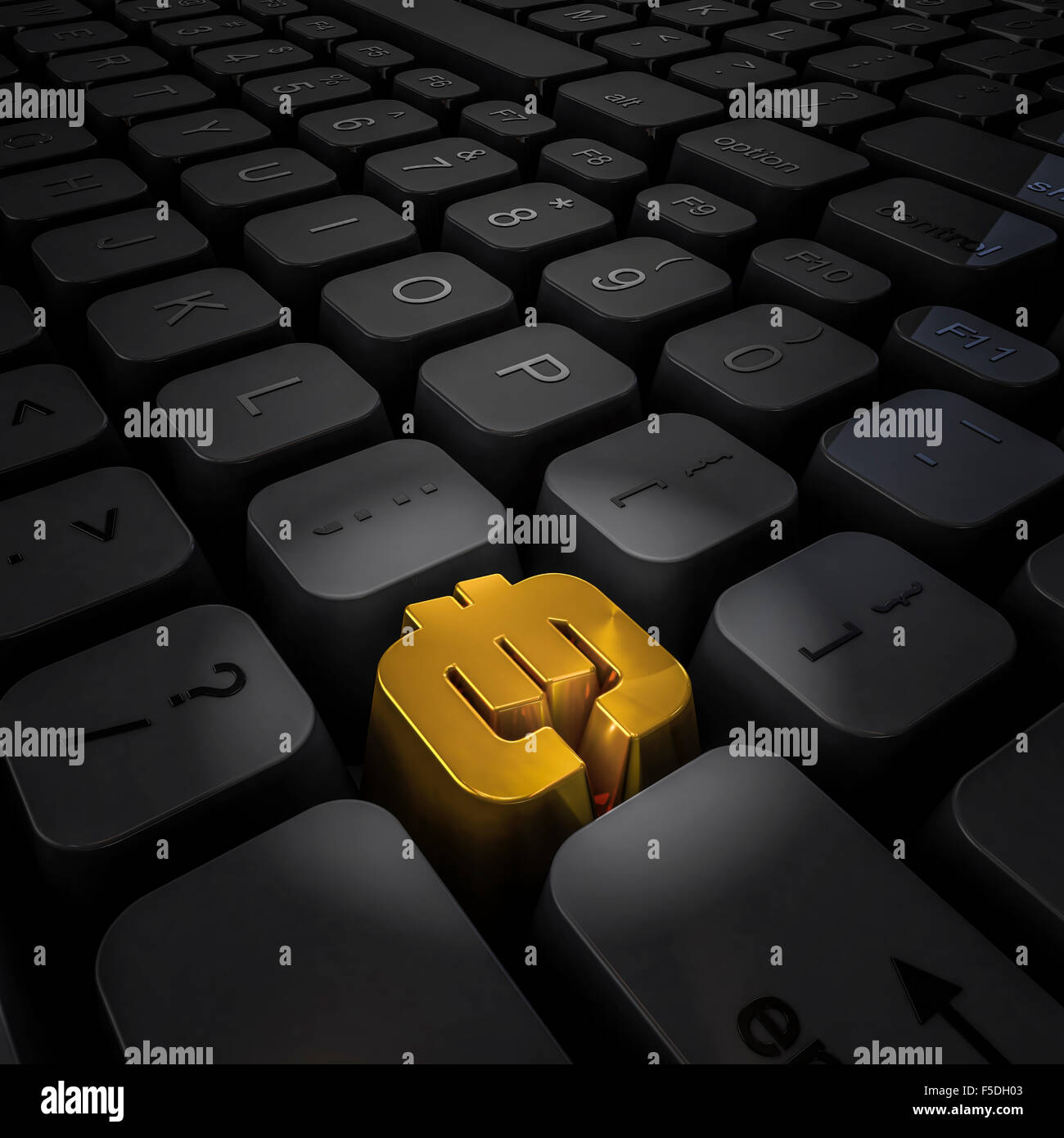 Money key euro / 3D render of computer keyboard with gold euro key Stock Photo