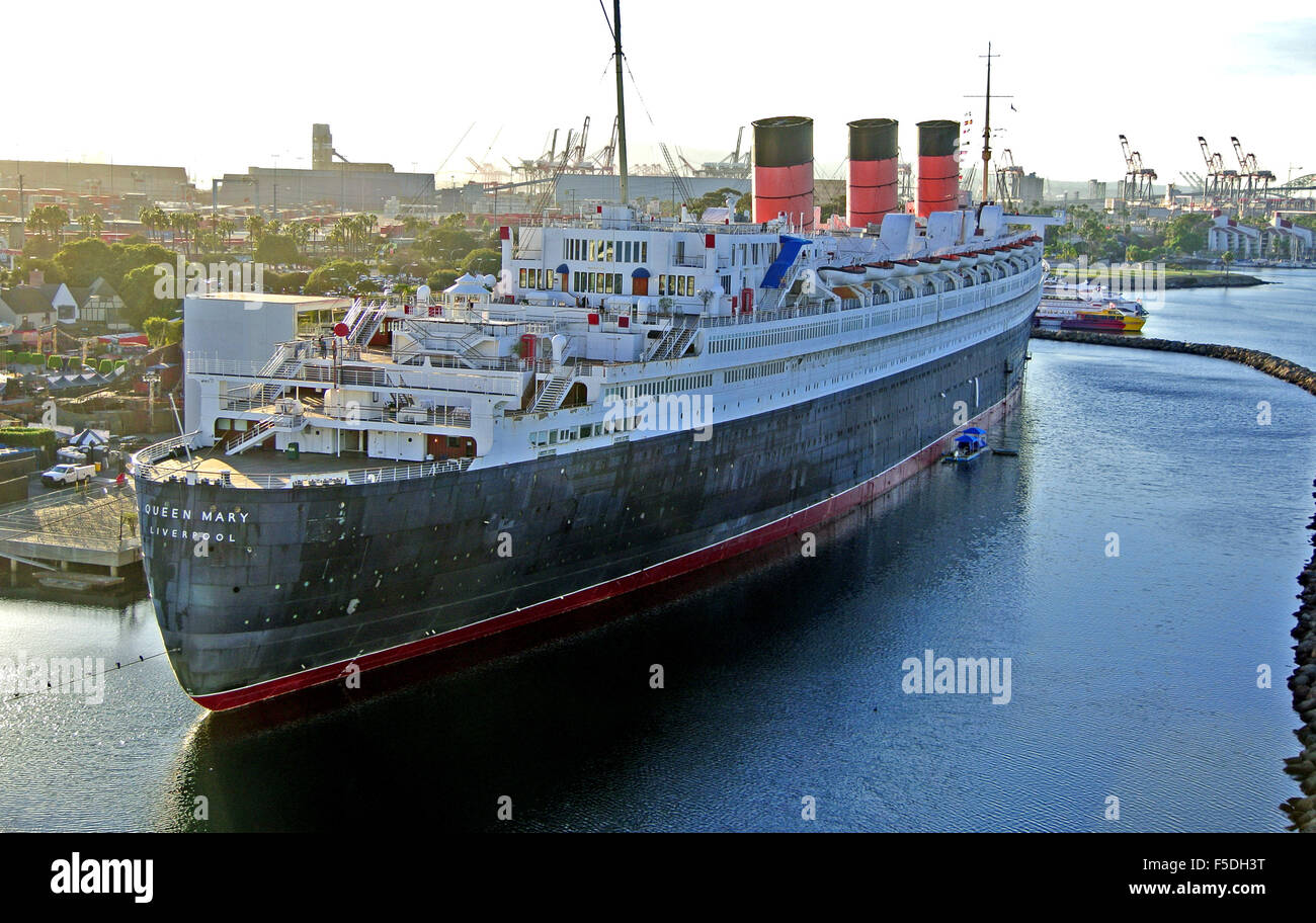view of historic queen Mary docked at long beach california Stock Photo
