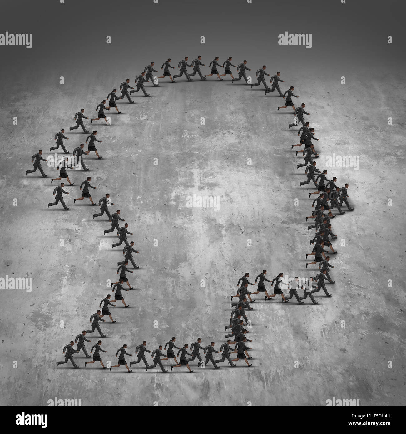 People organization concept as a group of running men and women in a joint effort working together shaped as a human head as a success metaphor for partnership and coordinated business management. Stock Photo