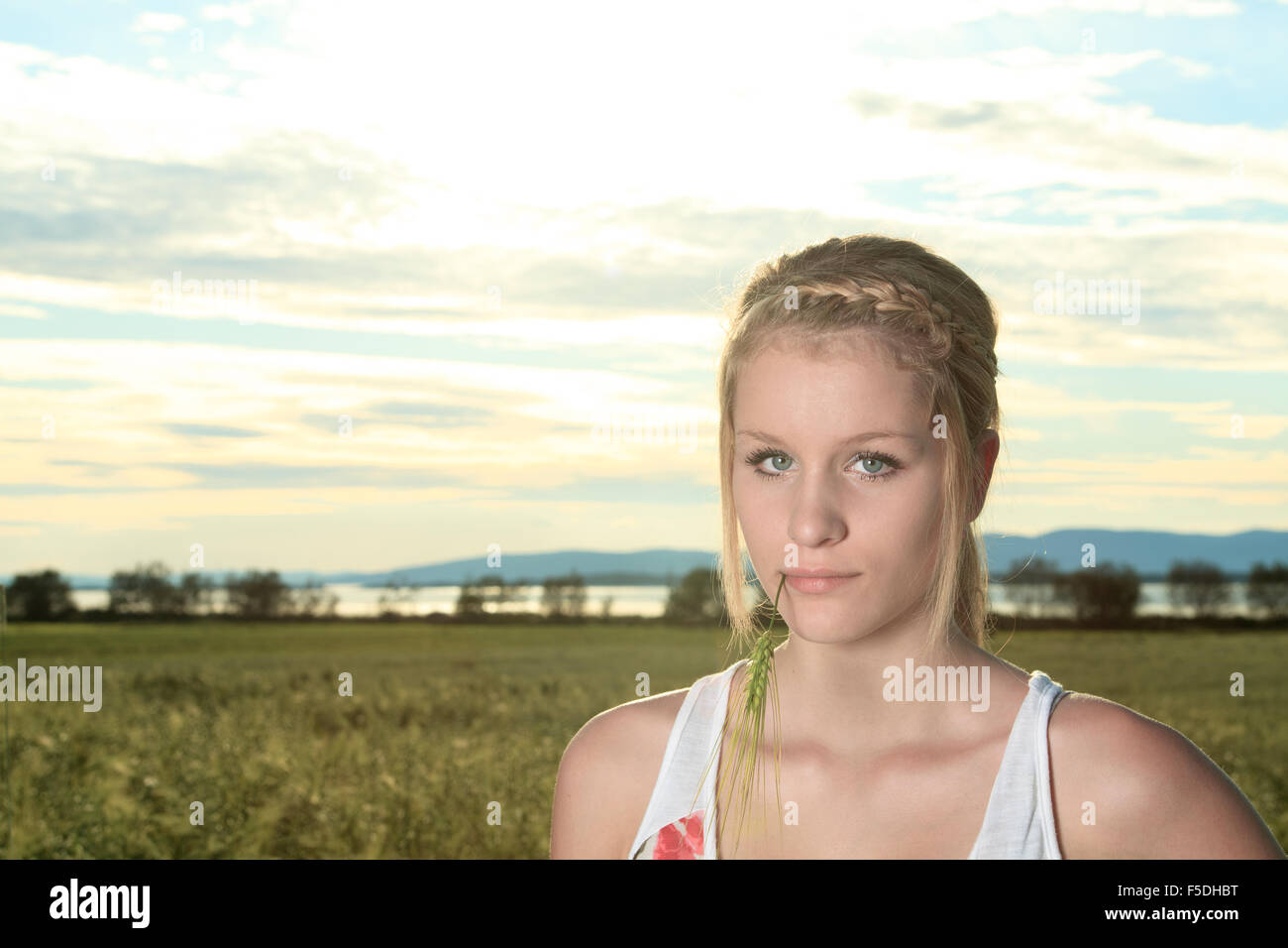 elegant beautiful girl on the field Stock Photo Alamy
