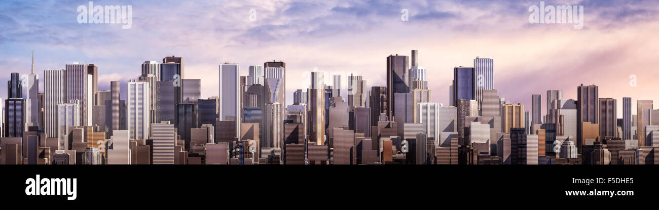 Day city panorama / 3D render of daytime modern city under bright sky ...