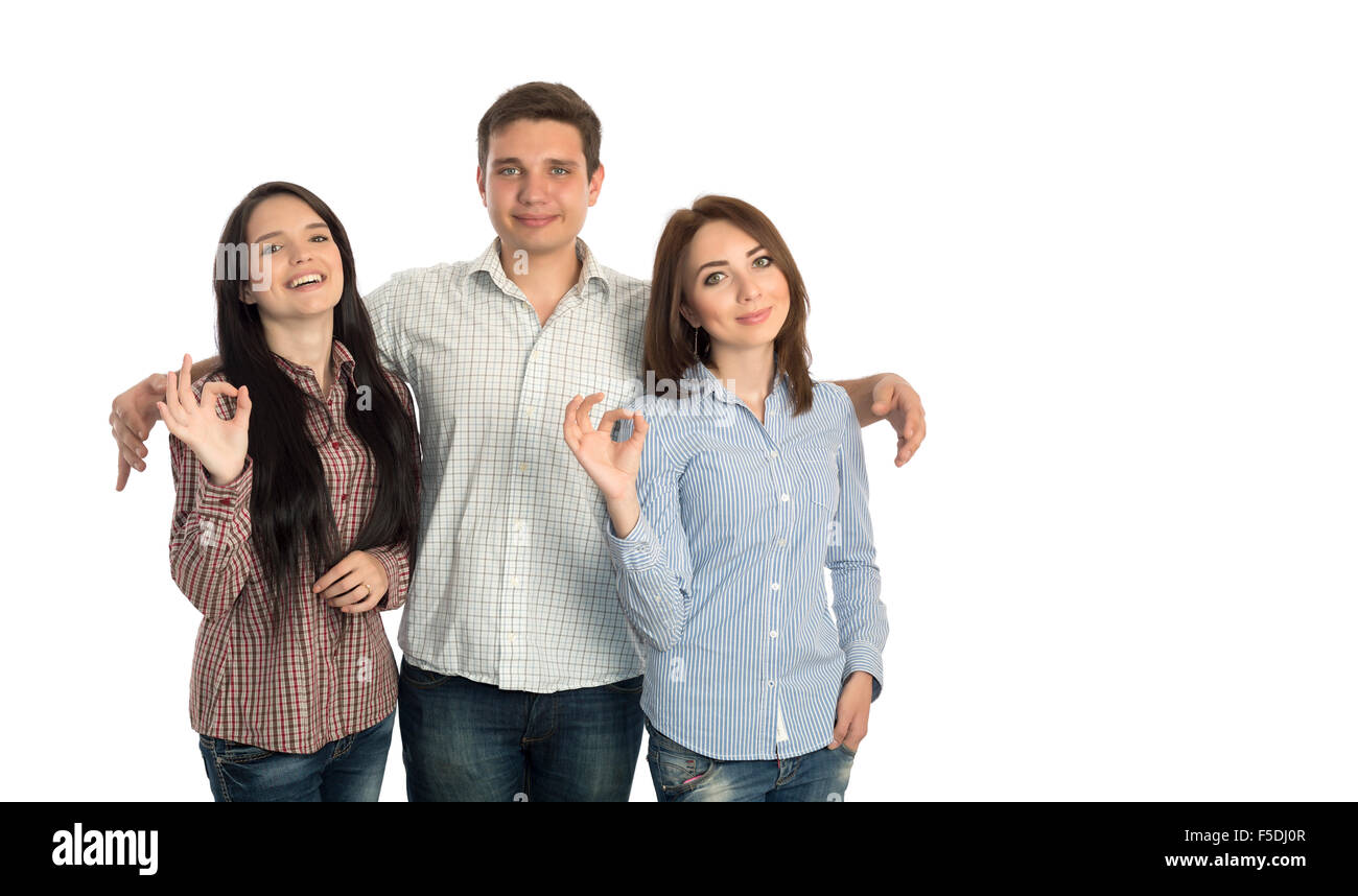 Group of young people makes OK gesture Stock Photo
