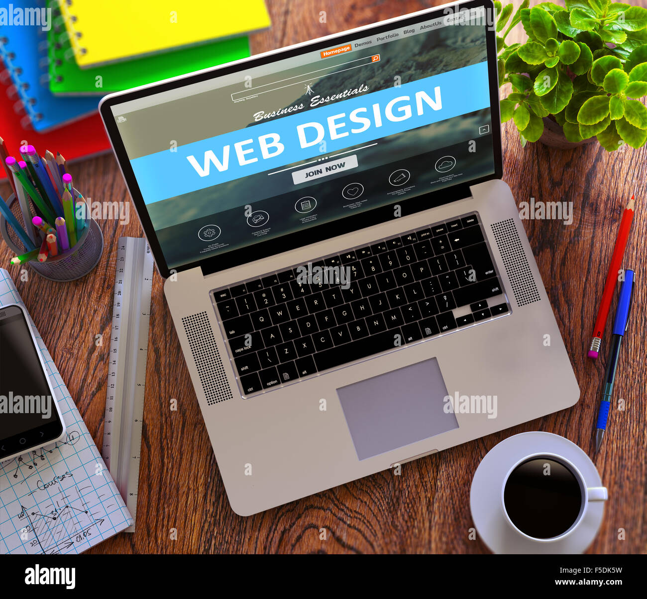 Web Design Concept on Modern Laptop Screen. Stock Photo