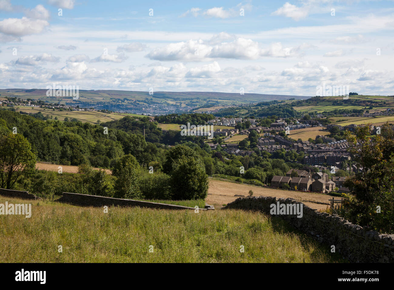 A view of Haworth Brow Moor and The Worth Valley  from above Marsh Lane Haworth West Yorkshire England Stock Photo