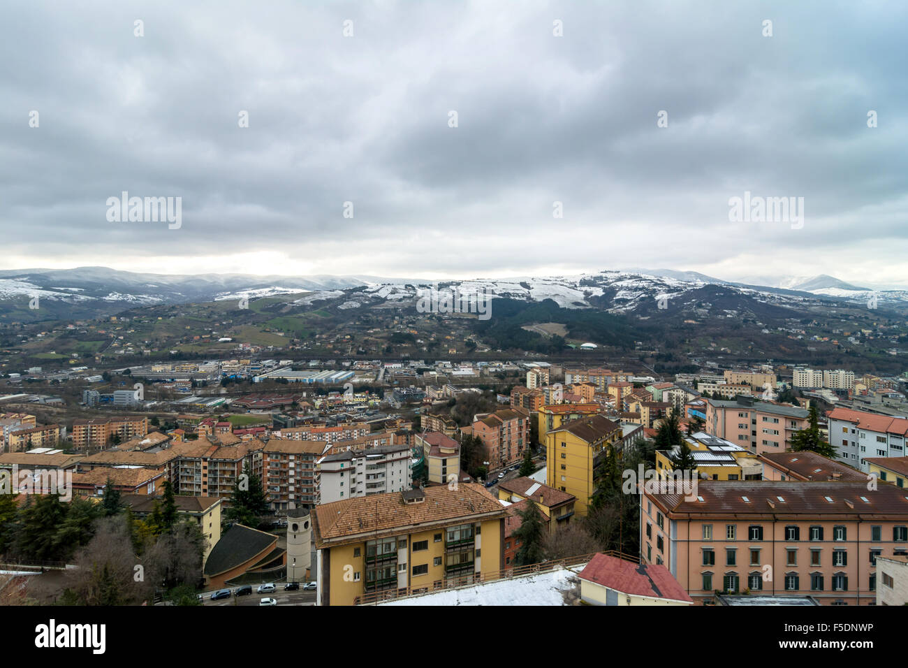 panoramic day view of city and mountains in Potenza, Italy. Stock Photo