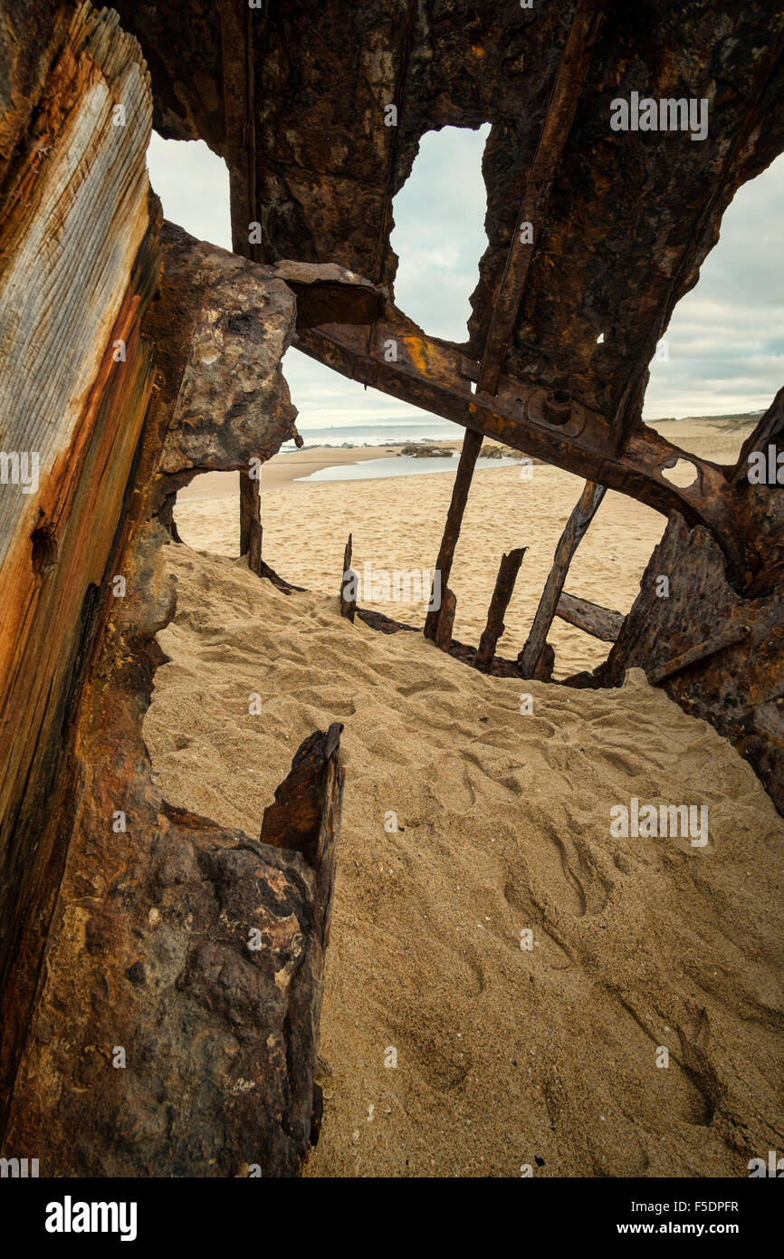 Inside a shipwreck rotting on a sandy beach Stock Photo - Alamy