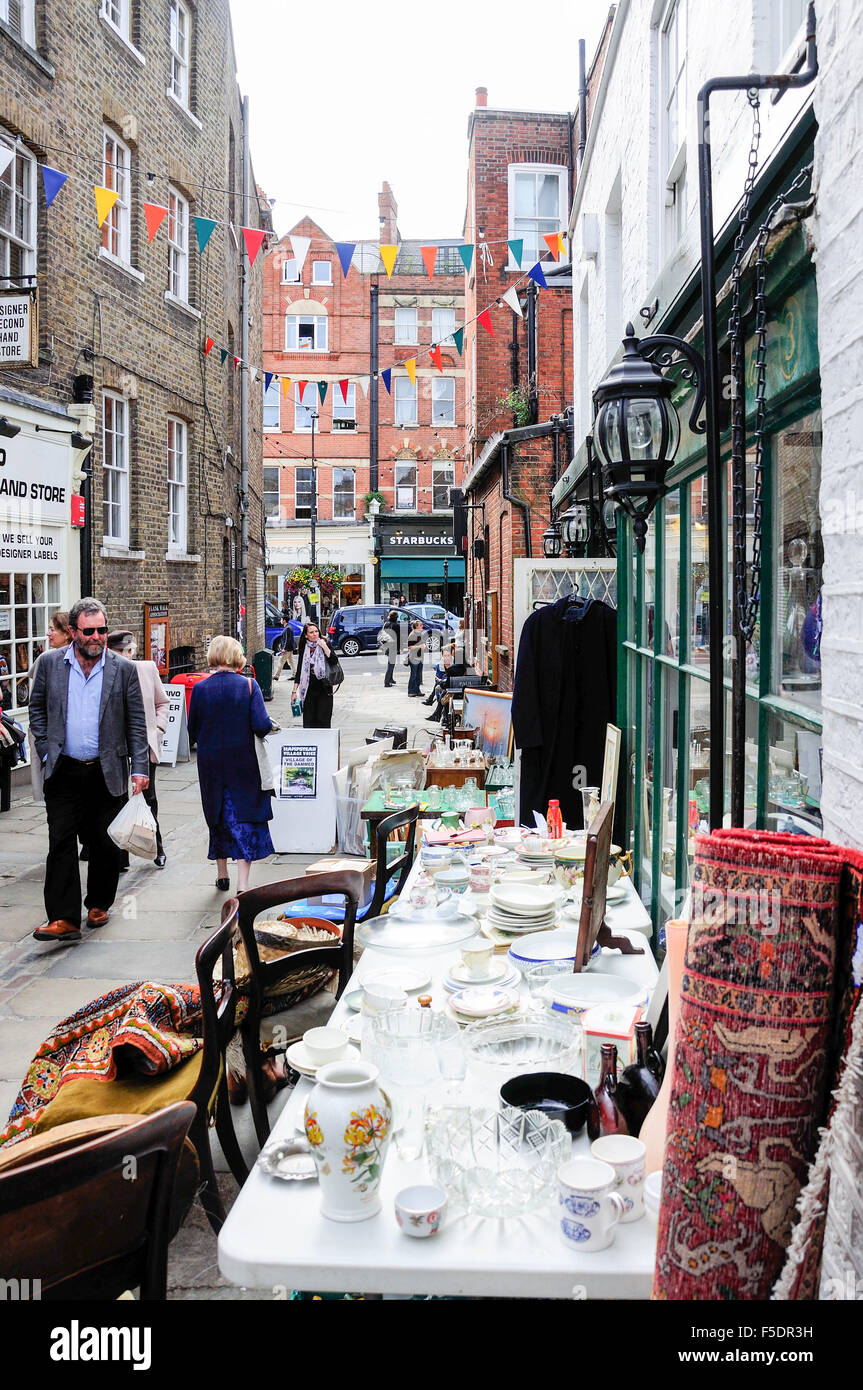 Antique shops, Flask Walk, Hampstead, London Borough of Camden, Greater