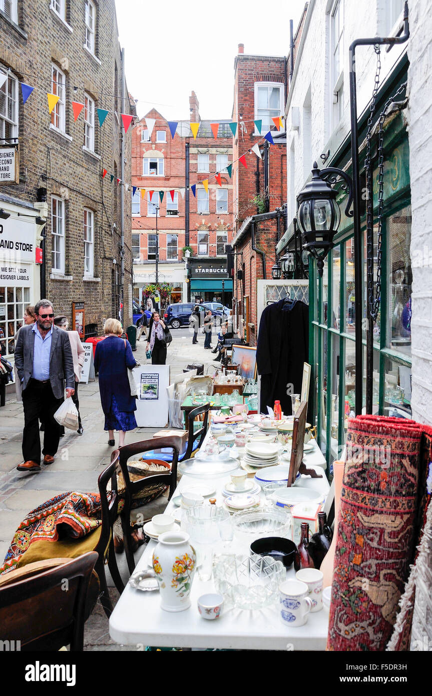 Antique shops, Flask Walk, Hampstead, London Borough of Camden, Greater London, England, United Kingdom Stock Photo