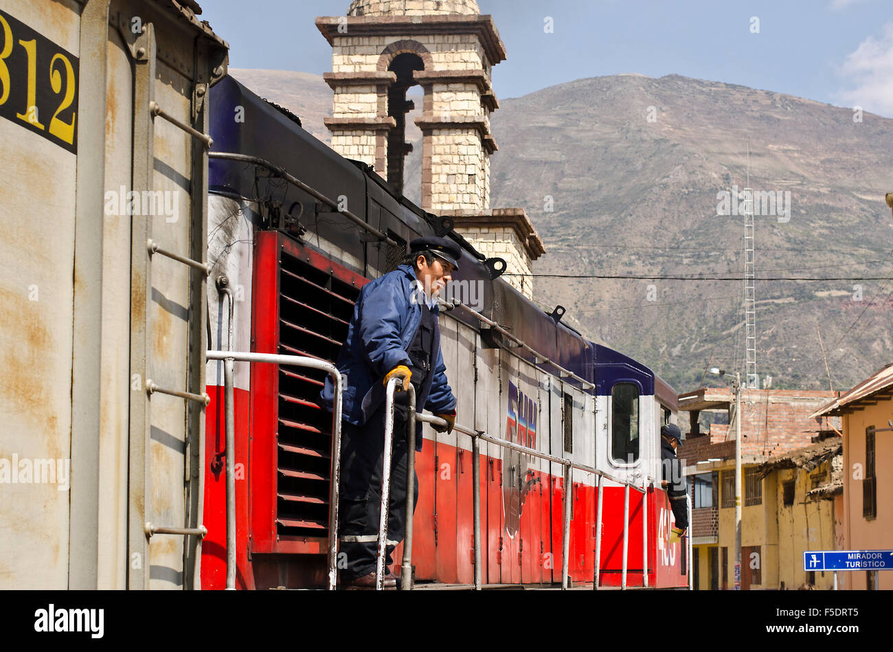 The ‘Tren Macho’ train, which covers the Huancayo – Huancavelica route, can carry up to 370 passengers. Stock Photo
